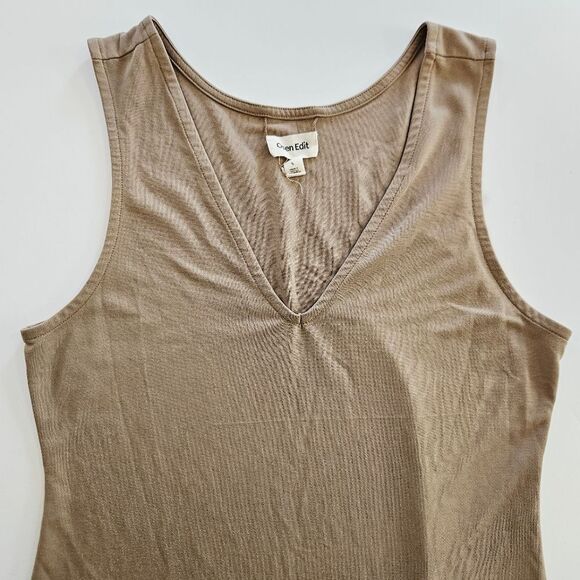 Open Edit Wear Two Ways V-Neck Sleeveless Knit Side Slit Midi Dress Olive Dusk S - Picture 5 of 10